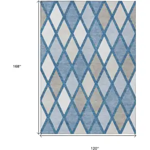 Photo of Denim Blue Beige And Ivory Geometric Washable Indoor Outdoor Area Rug