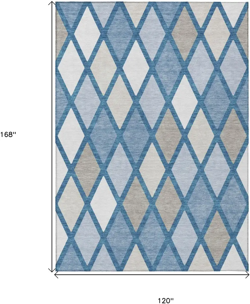 Denim Blue Beige And Ivory Geometric Washable Indoor Outdoor Area Rug Photo 3
