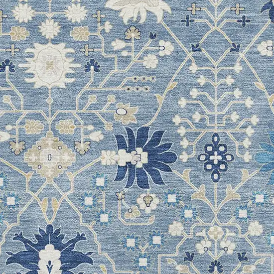 Denim Blue Beige And Ivory Oriental Washable Area Rug With UV Protection Photo 2