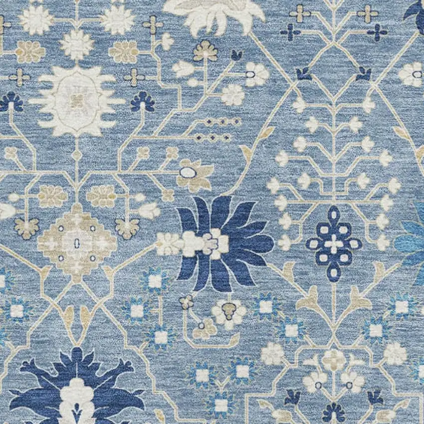 Denim Blue Beige And Ivory Oriental Washable Area Rug With UV Protection Photo 2