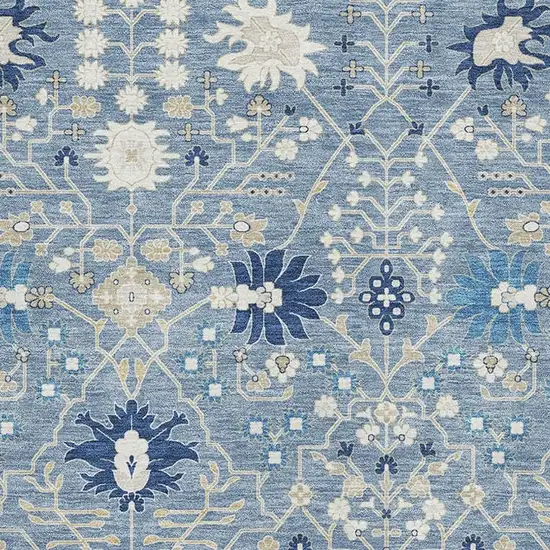 Denim Blue Beige And Ivory Oriental Washable Area Rug With UV Protection Photo 3