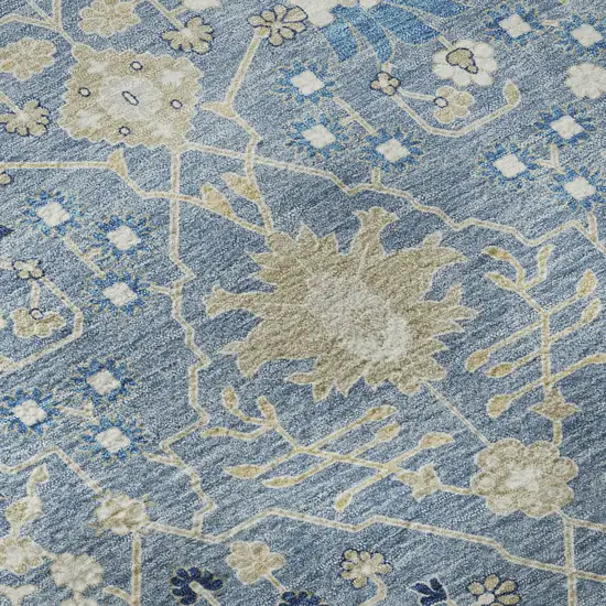 Denim Blue Beige And Ivory Oriental Washable Area Rug With UV Protection Photo 9