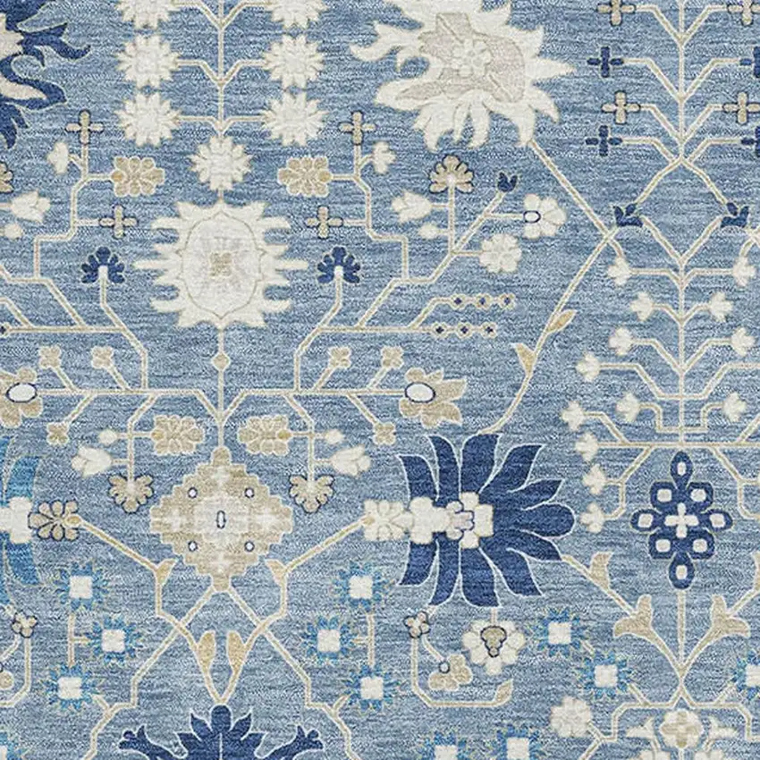 Denim Blue Beige And Ivory Oriental Washable Area Rug With UV Protection Photo 2