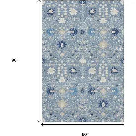 Denim Blue Beige And Ivory Oriental Washable Area Rug With UV Protection Photo 8