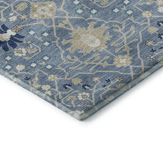 Denim Blue Beige And Ivory Oriental Washable Area Rug With UV Protection Photo 7