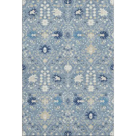 Denim Blue Beige And Ivory Oriental Washable Area Rug With UV Protection Photo 1