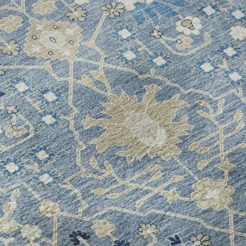 Denim Blue Beige And Ivory Oriental Washable Area Rug With UV Protection Photo 9