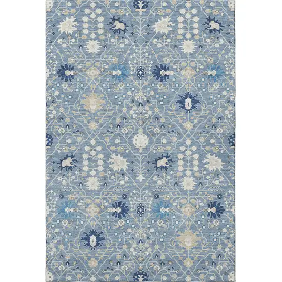 Denim Blue Beige And Ivory Oriental Washable Area Rug With UV Protection Photo 3