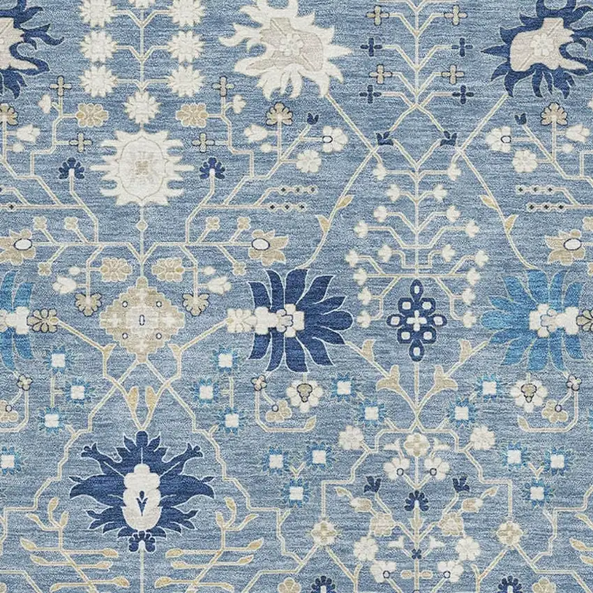 Denim Blue Beige And Ivory Oriental Washable Area Rug With UV Protection Photo 2