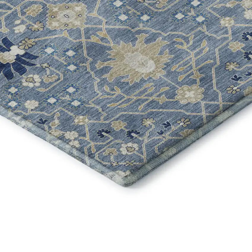 Denim Blue Beige And Ivory Oriental Washable Area Rug With UV Protection Photo 7