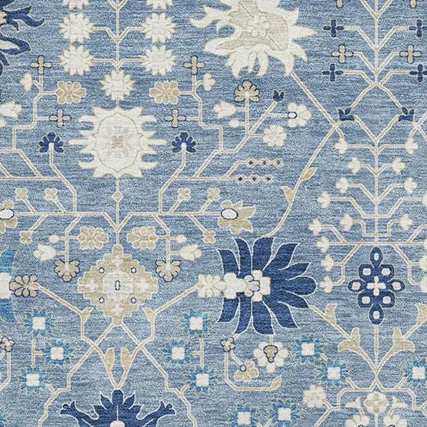 Denim Blue Beige And Ivory Oriental Washable Area Rug With UV Protection Photo 2