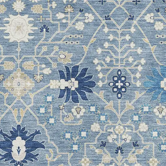 Denim Blue Beige And Ivory Oriental Washable Area Rug With UV Protection Photo 2