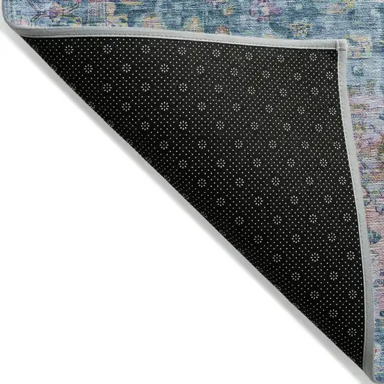 Denim Blue Beige And Pink Floral Washable Indoor Outdoor Area Rug Photo 9