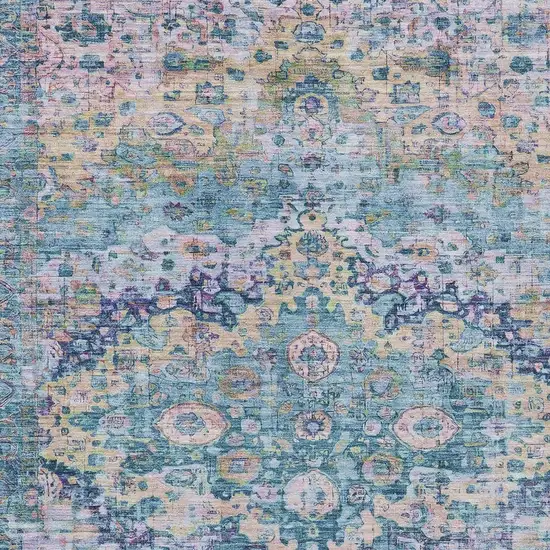 Denim Blue Beige And Pink Floral Washable Indoor Outdoor Area Rug Photo 3