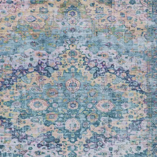 Denim Blue Beige And Pink Floral Washable Indoor Outdoor Area Rug Photo 8