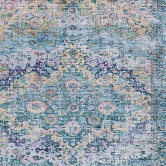 Denim Blue Beige And Pink Floral Washable Indoor Outdoor Area Rug Photo 4