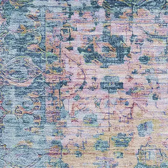 Denim Blue Beige And Wheat Oriental Washable Area Rug With UV Protection Photo 2