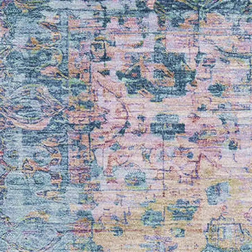 Denim Blue Beige And Wheat Oriental Washable Area Rug With UV Protection Photo 2