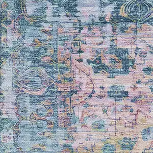 Photo of Denim Blue Beige And Wheat Oriental Washable Area Rug With UV Protection