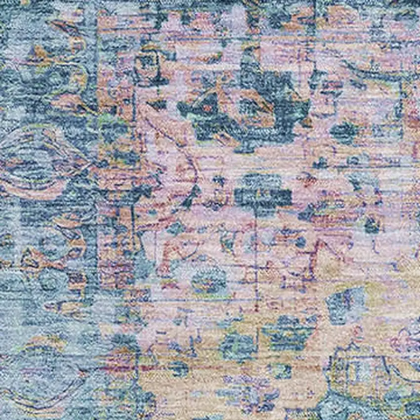 Denim Blue Beige And Wheat Oriental Washable Area Rug With UV Protection Photo 2