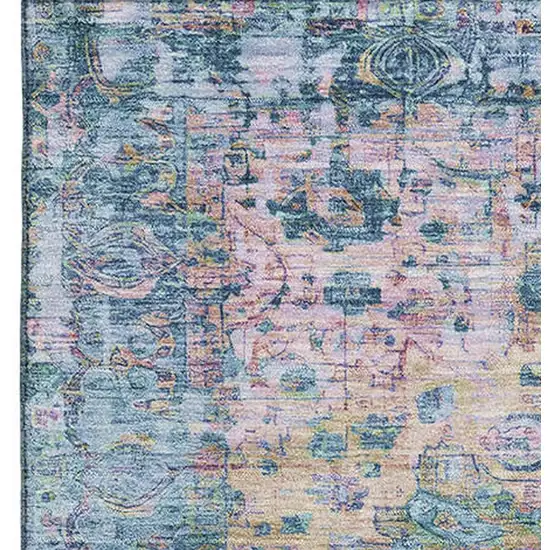 Denim Blue Beige And Wheat Oriental Washable Area Rug With UV Protection Photo 3