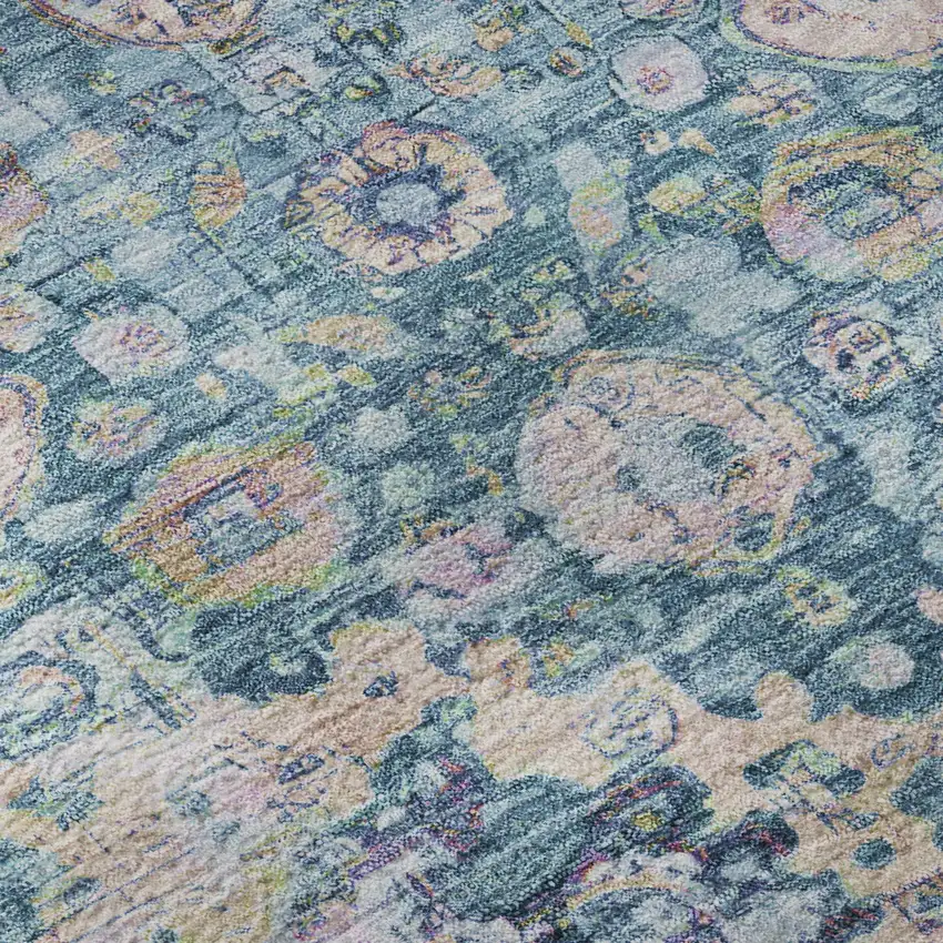 Denim Blue Beige And Wheat Oriental Washable Area Rug With UV Protection Photo 9