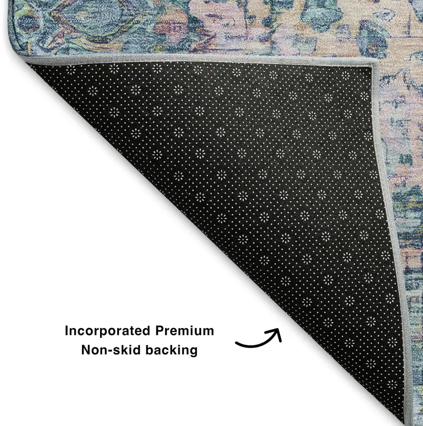 Denim Blue Beige And Wheat Oriental Washable Area Rug With UV Protection Photo 6