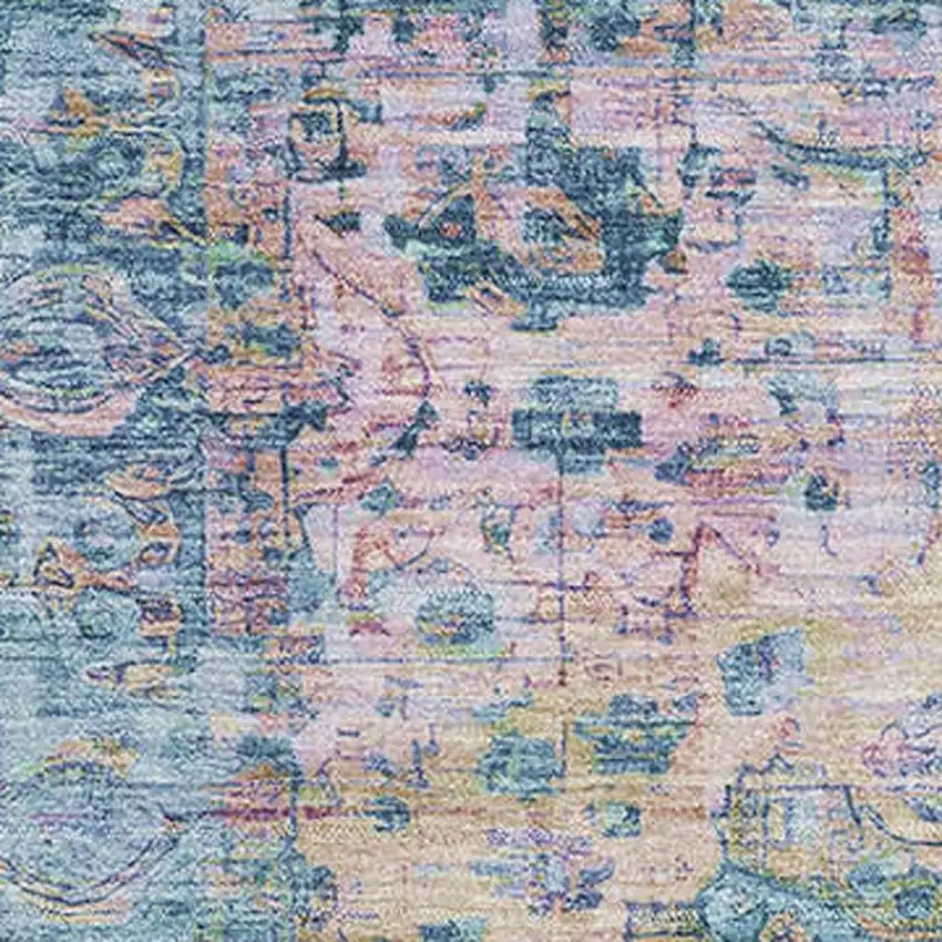 Denim Blue Beige And Wheat Oriental Washable Area Rug With UV Protection Photo 2