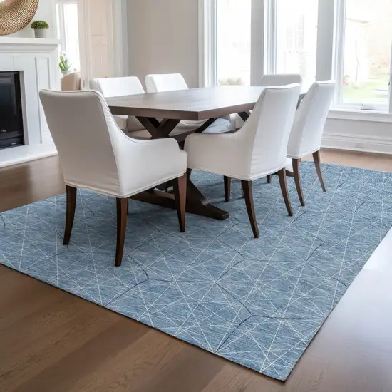 Denim Blue Black And Ivory Geometric Washable Indoor Outdoor Area Rug Photo 9