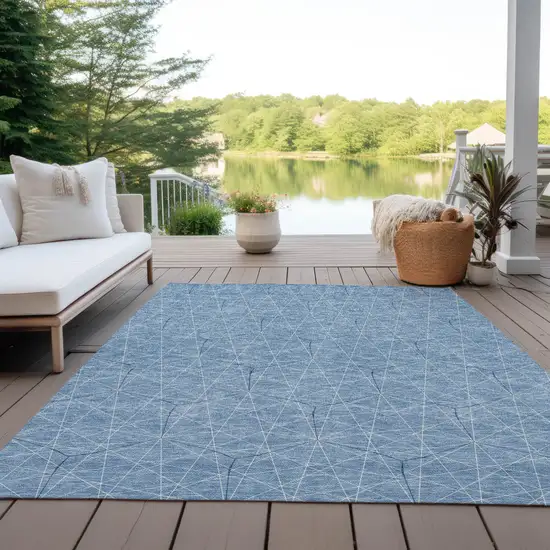Denim Blue Black And Ivory Geometric Washable Indoor Outdoor Area Rug Photo 9