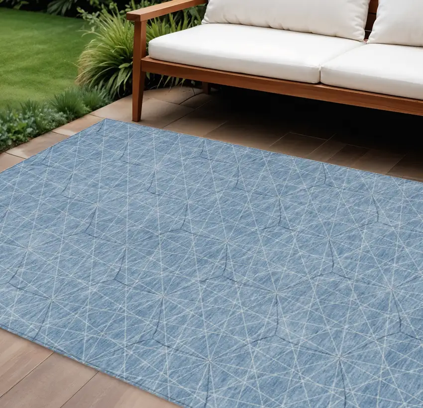 Denim Blue Black And Ivory Geometric Washable Indoor Outdoor Area Rug Photo 1