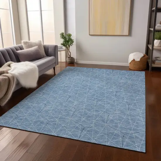 Denim Blue Black And Ivory Geometric Washable Indoor Outdoor Area Rug Photo 8