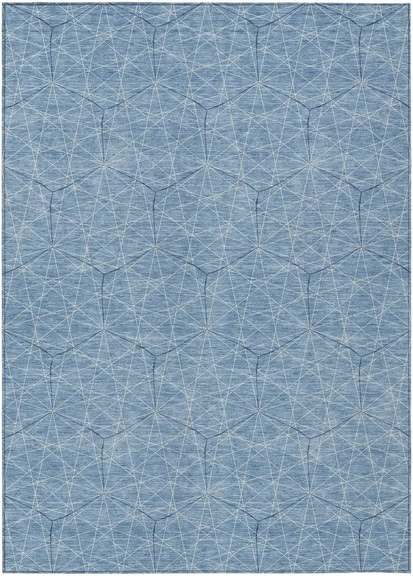 Denim Blue Black And Ivory Geometric Washable Indoor Outdoor Area Rug Photo 2