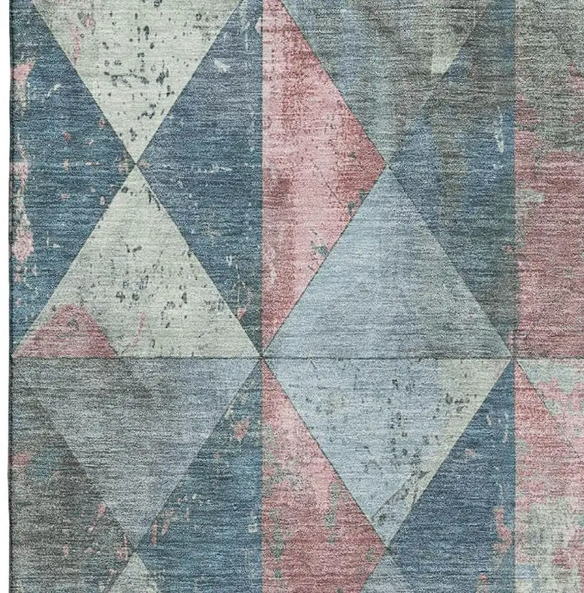 Denim Blue Blush And Ivory Geometric Washable Area Rug With UV Protection Photo 2