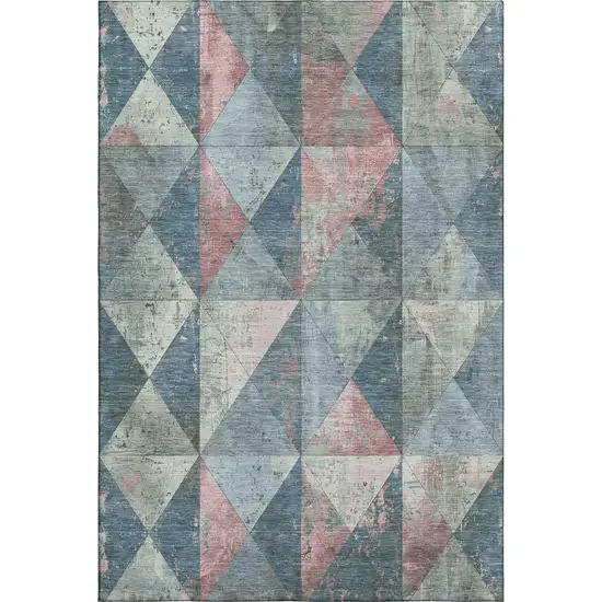 Denim Blue Blush And Ivory Geometric Washable Area Rug With UV Protection Photo 1