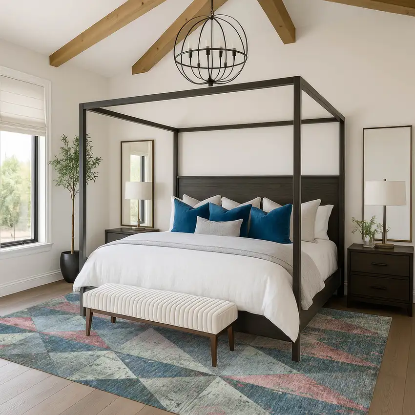 Denim Blue Blush And Ivory Geometric Washable Area Rug With UV Protection Photo 3