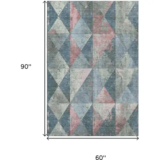 Denim Blue Blush And Ivory Geometric Washable Area Rug With UV Protection Photo 9