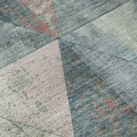 Denim Blue Blush And Ivory Geometric Washable Area Rug With UV Protection Photo 8