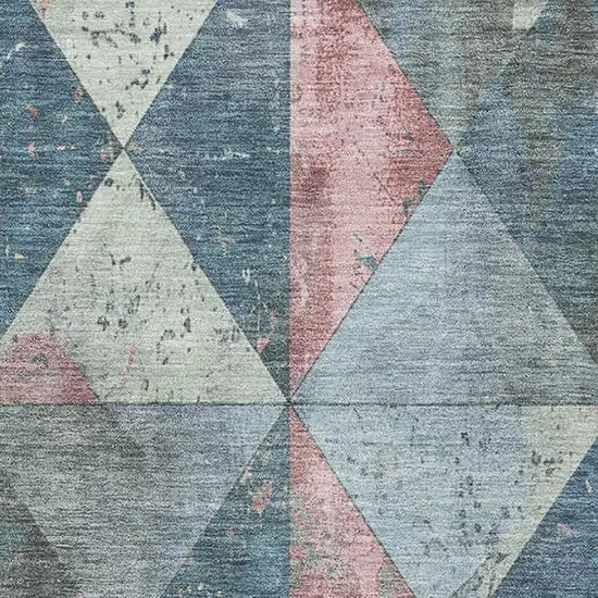 Denim Blue Blush And Ivory Geometric Washable Area Rug With UV Protection Photo 2