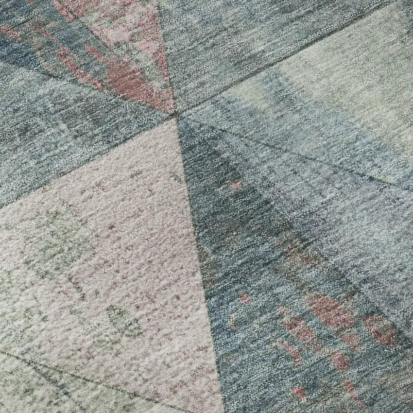 Denim Blue Blush And Ivory Geometric Washable Area Rug With UV Protection Photo 9