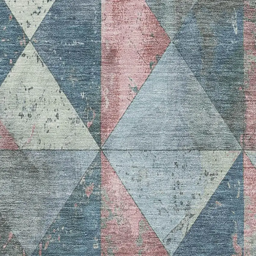 Denim Blue Blush And Ivory Geometric Washable Area Rug With UV Protection Photo 2