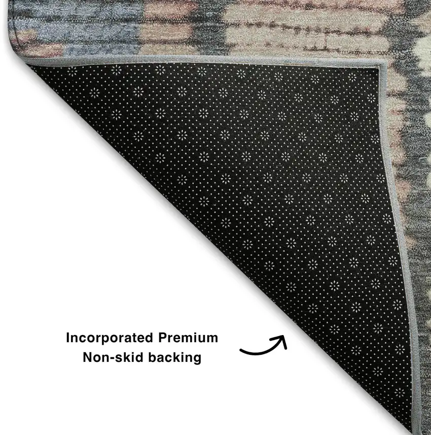 Denim Blue Blush And Ivory Tribal Washable Area Rug With UV Protection Photo 6