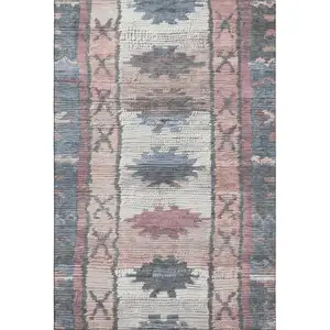 Photo of Denim Blue Blush And Ivory Tribal Washable Area Rug With UV Protection