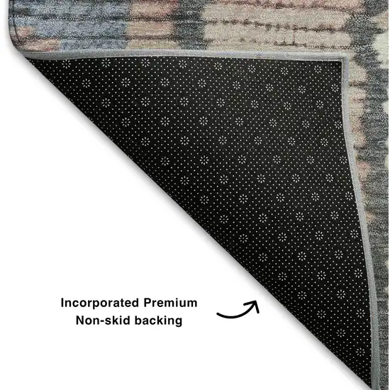 Denim Blue Blush And Ivory Tribal Washable Area Rug With UV Protection Photo 6