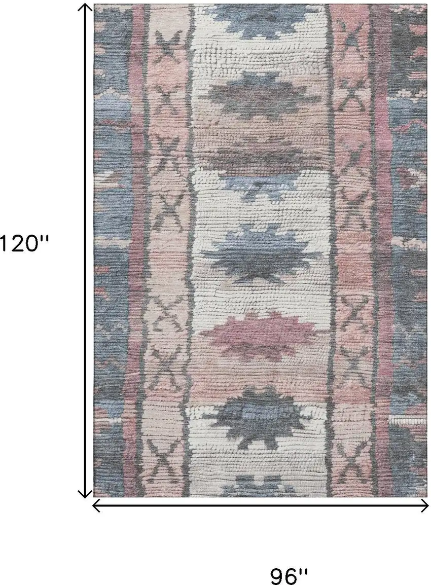Denim Blue Blush And Ivory Tribal Washable Area Rug With UV Protection Photo 8