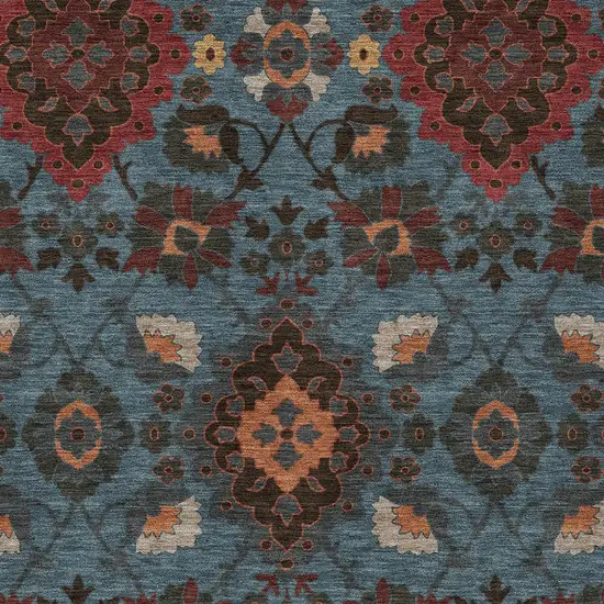 Denim Blue Brick Red And Brown Oriental Washable Indoor Outdoor Area Rug Photo 5