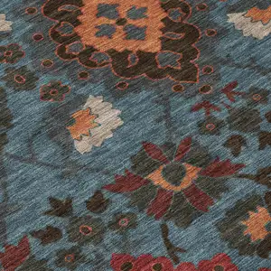 Photo of Denim Blue Brick Red And Brown Oriental Washable Indoor Outdoor Area Rug