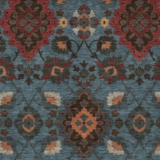 Denim Blue Brick Red And Brown Oriental Washable Indoor Outdoor Area Rug Photo 6
