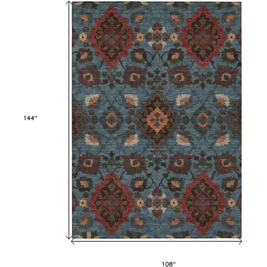 Denim Blue Brick Red And Brown Oriental Washable Indoor Outdoor Area Rug Photo 3