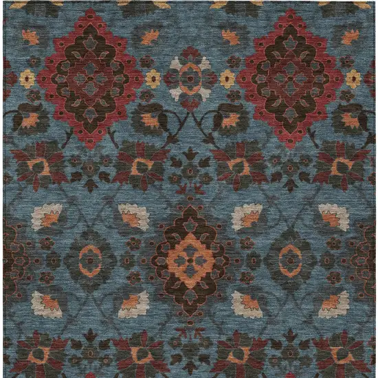 Denim Blue Brick Red And Brown Oriental Washable Indoor Outdoor Area Rug Photo 6